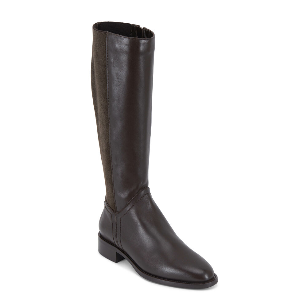 Aquatalia Nia Espresso Leather Stretch Cashmere Tall Boot