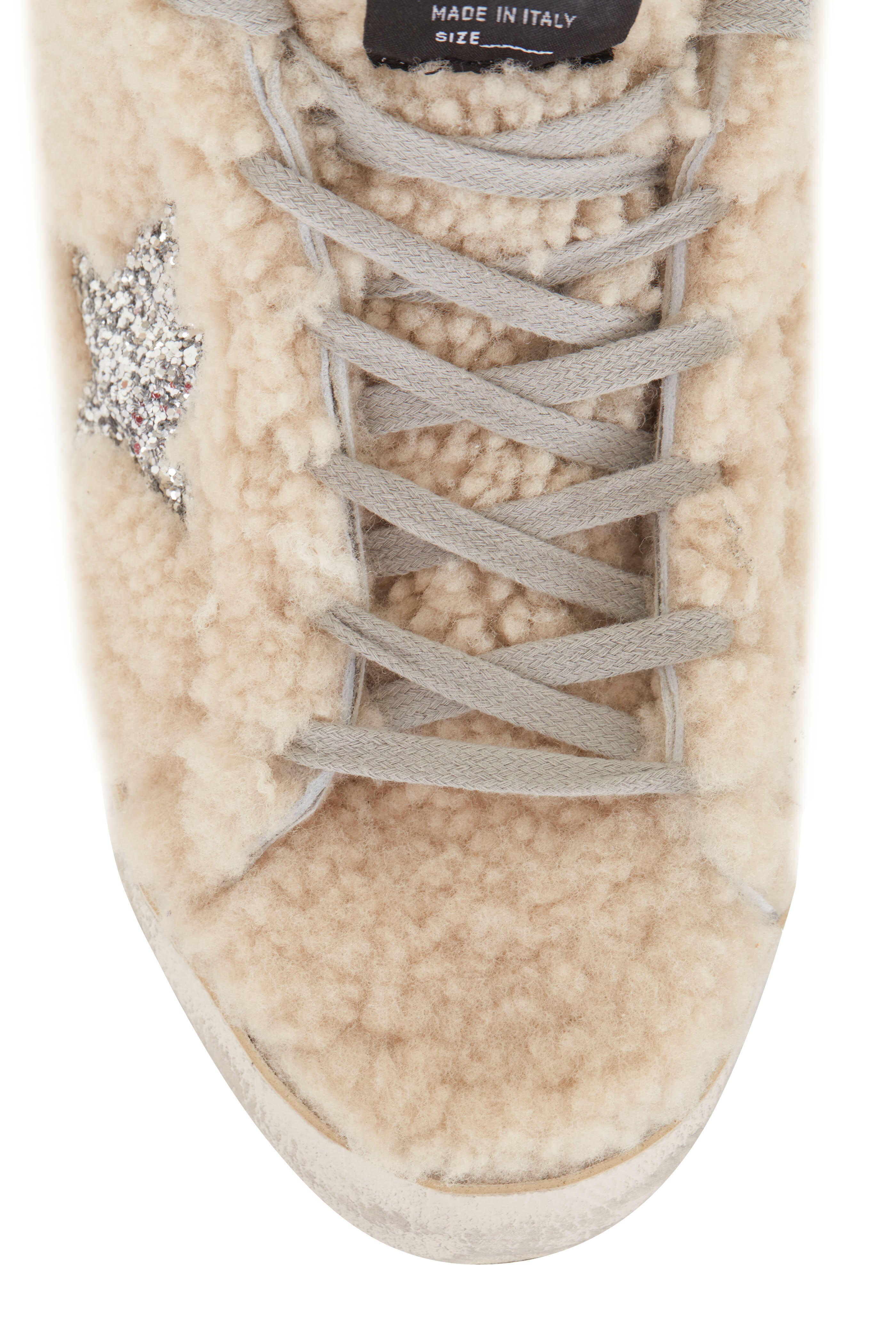 Golden Goose - Beige Shearling & Glitter Star Sneaker
