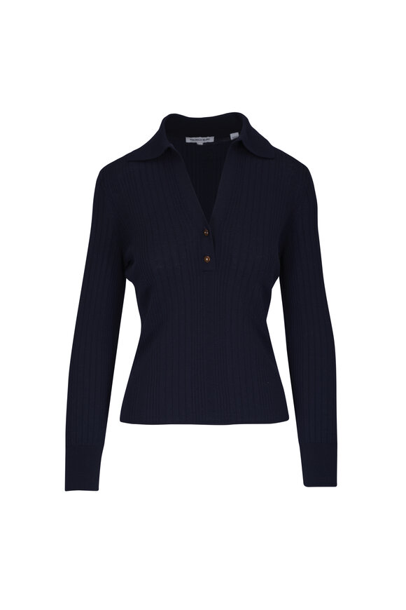 Veronica Beard Rouni Dark Navy Ribbed Merino Wool Top