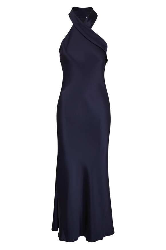 Galvan Cropped Pandora Midnight Satin Dress