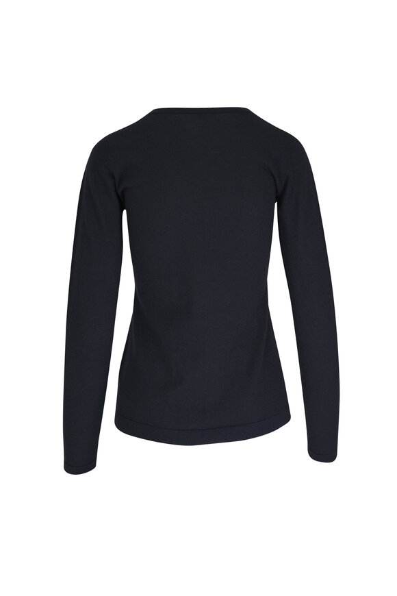 Kinross - Kaia Navy Blue Lurex Worsted V-Neck Top 