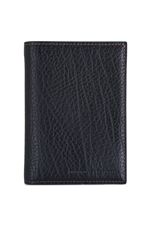 Brunello Cucinelli Black Leather Passport & Card Holder