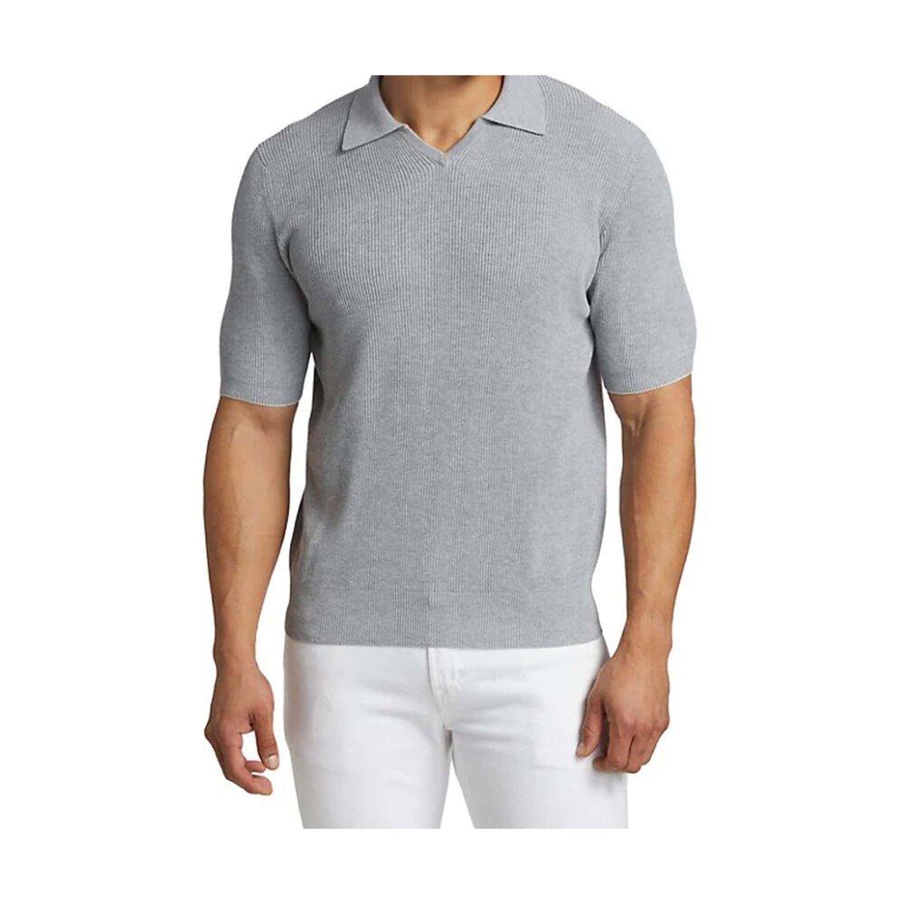 Brunello Cucinelli - Grey Ribbed Short Sleeve Polo