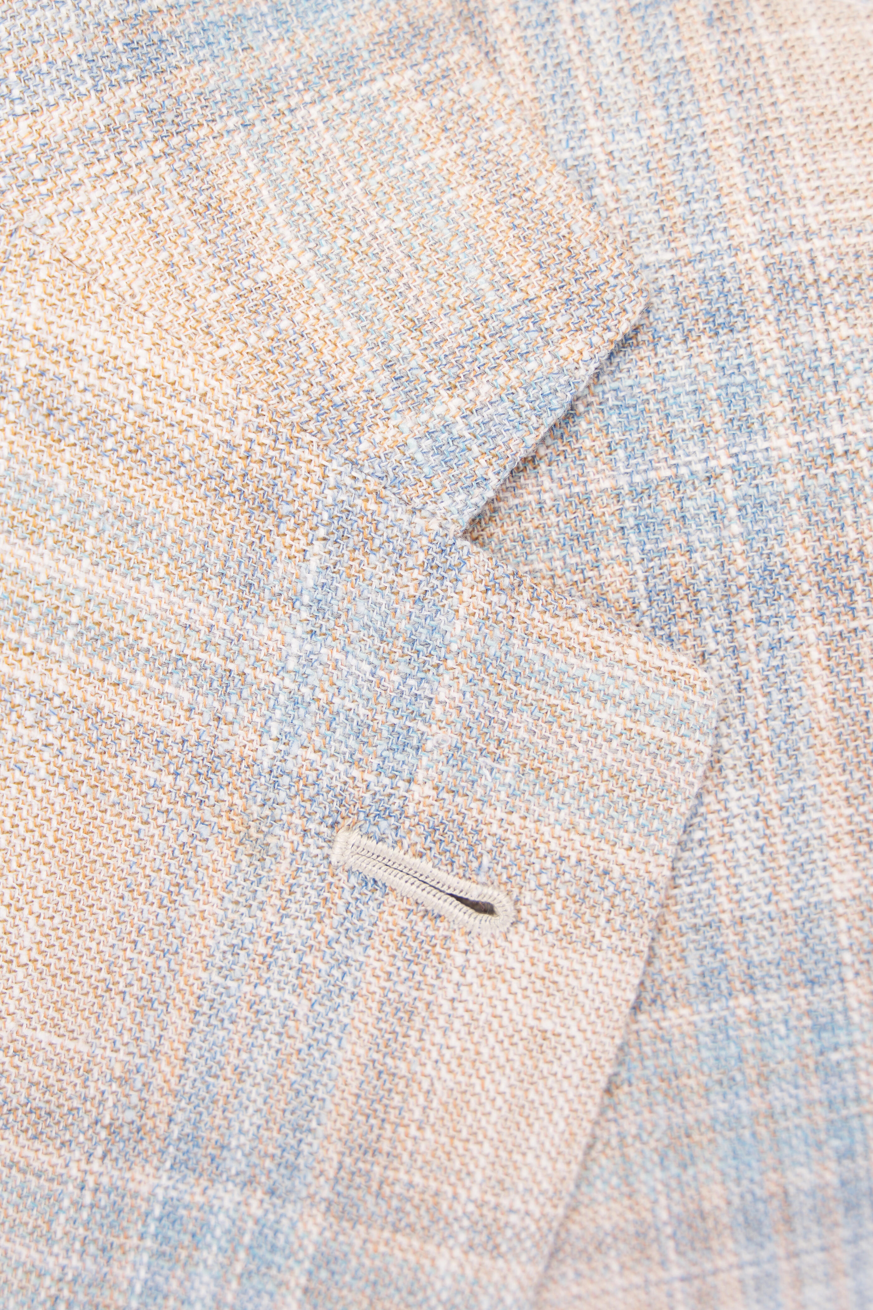 Kiton - Beige & Blue Wool, Silk, & Cotton Plaid Sportcoat