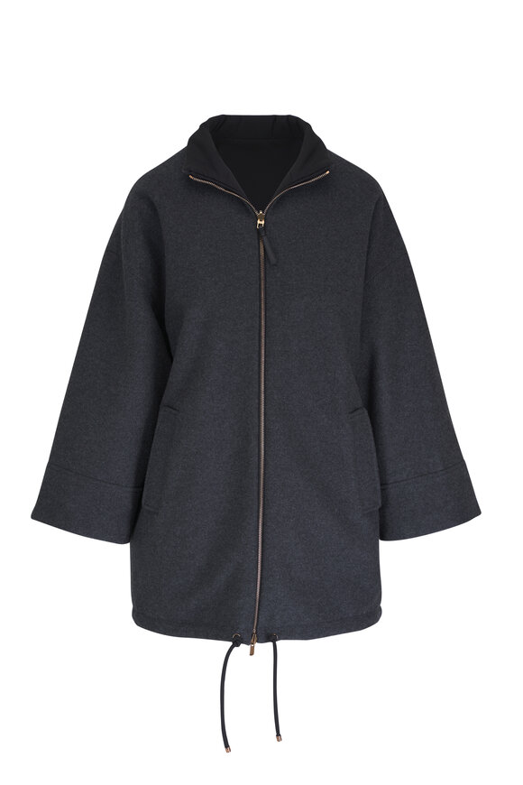 Agnona - Reversible Black Nylon, Cashmere & Wool Cape