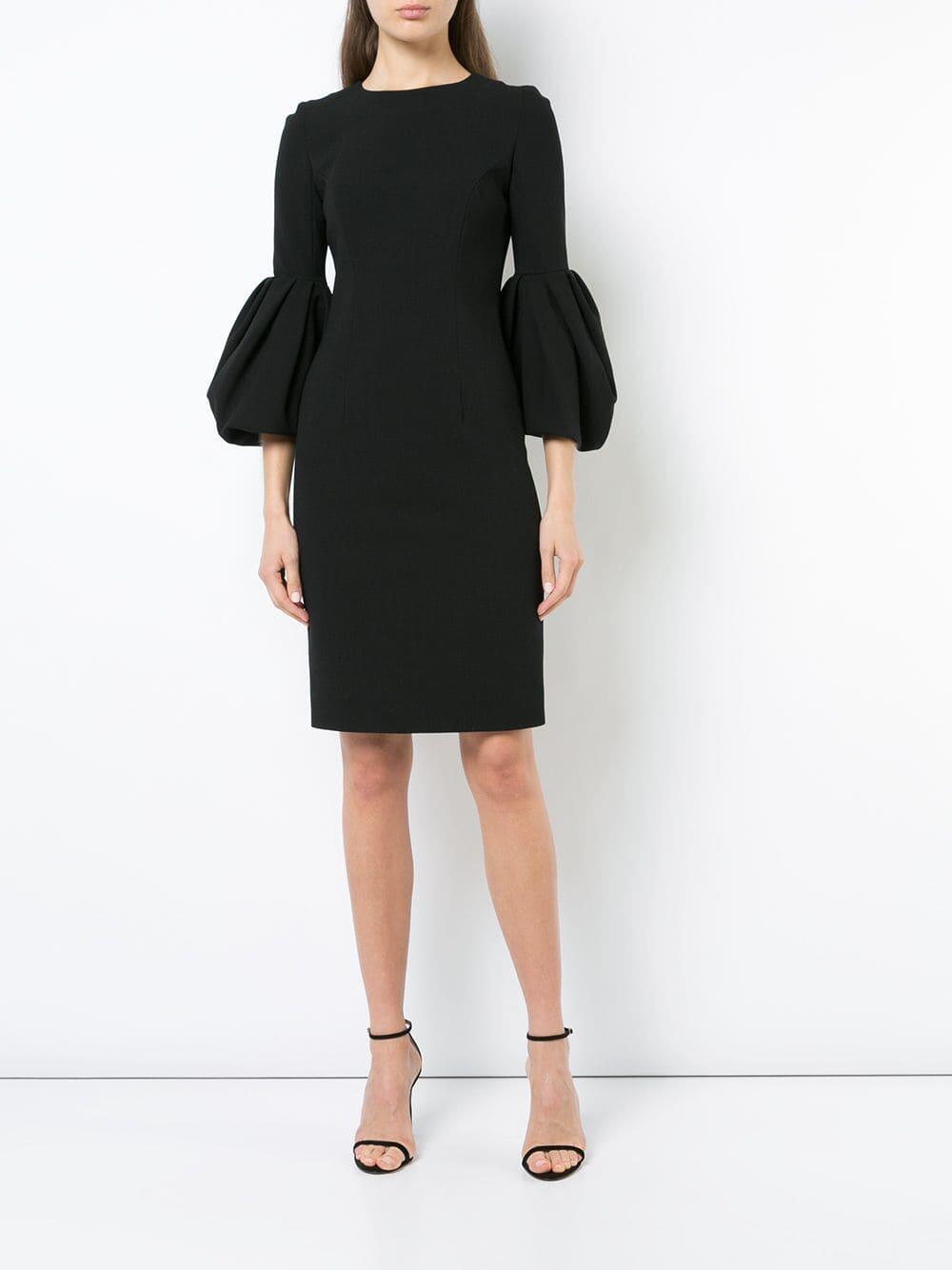 Carolina Herrera - Black Crêpe Couture Pleated Sleeve Dress