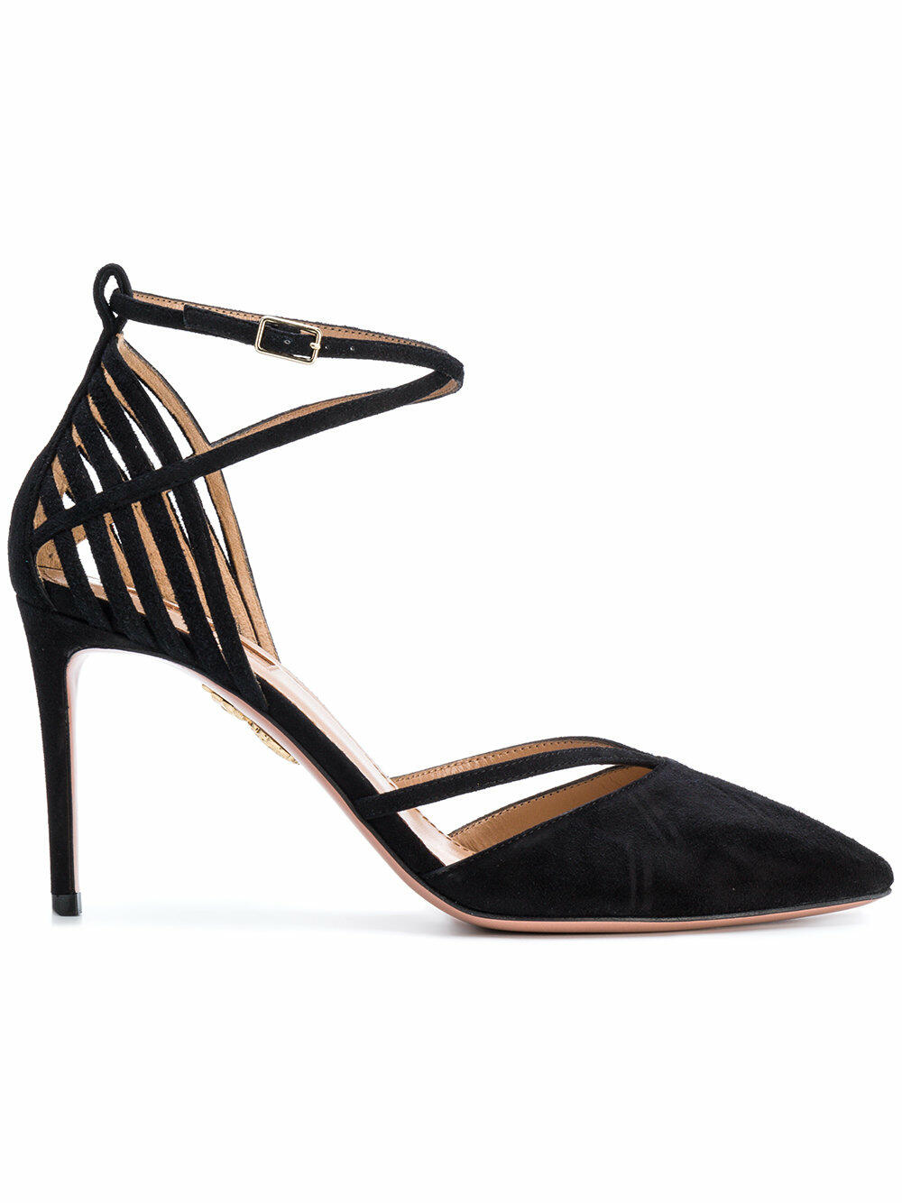 Aquazzura - Crosswalk Black Suede Strappy D'Orsay Pump, 85mm