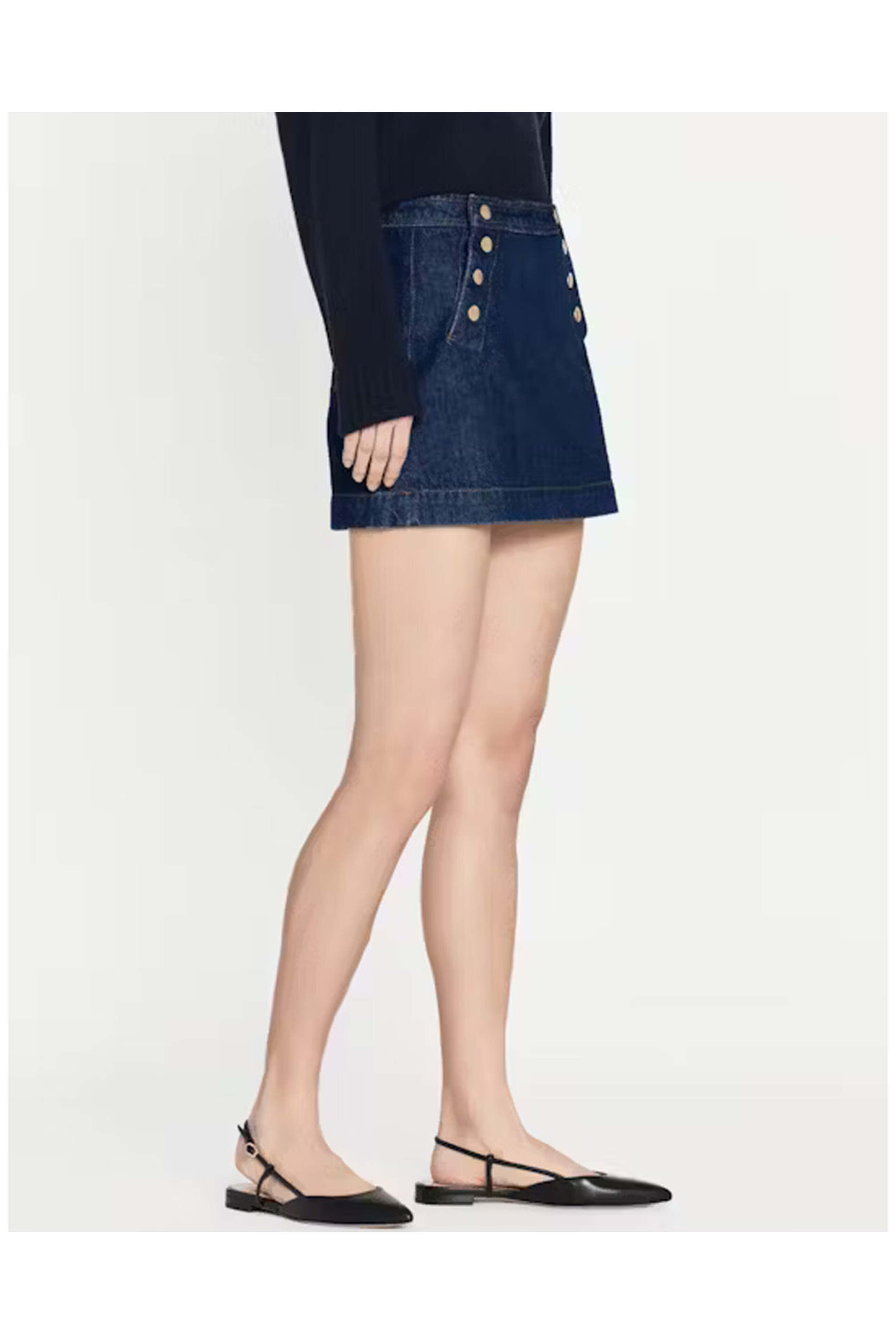 Frame - Sailor Snap Denim Skirt in Celestine