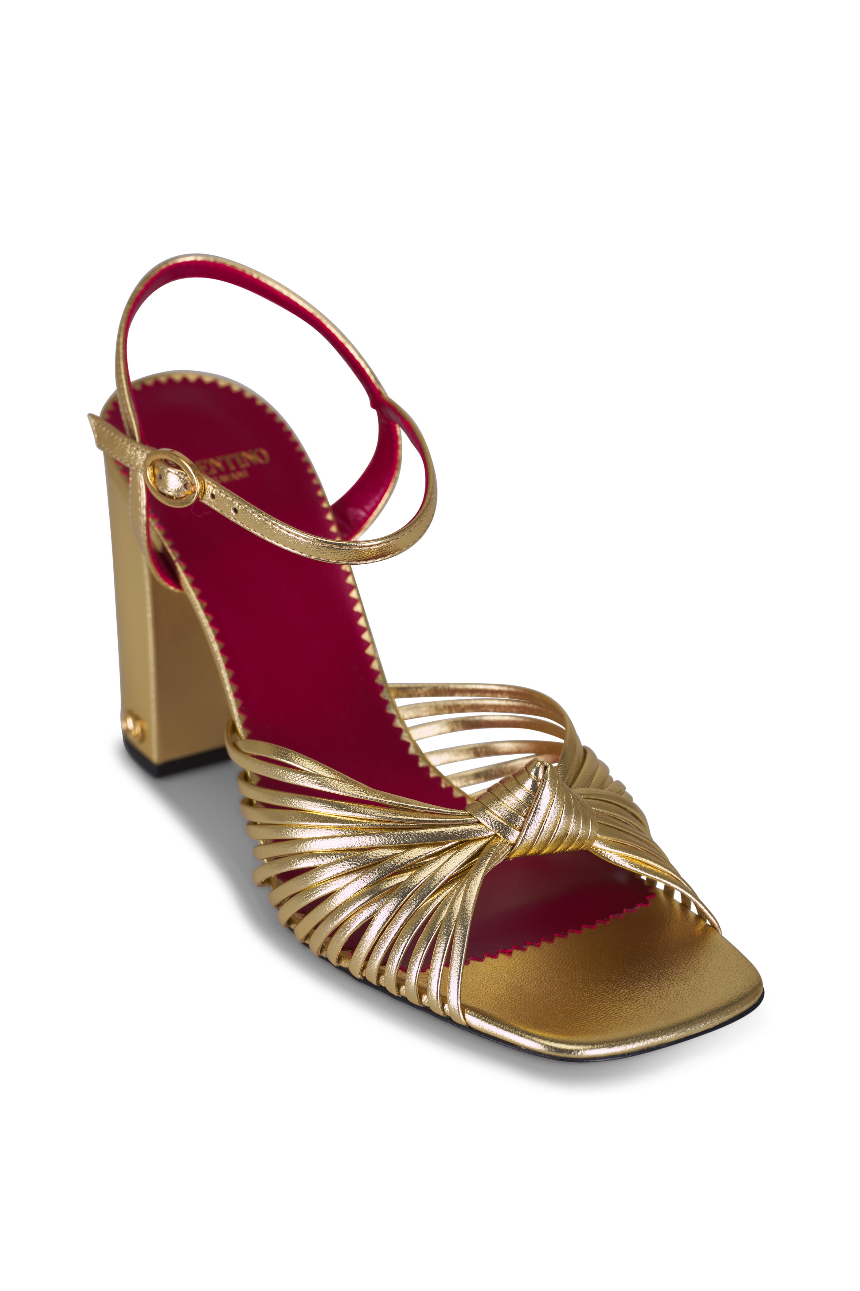 Valentino Garavani - Annet Gold Leather Block Heel Sandal, 90mm