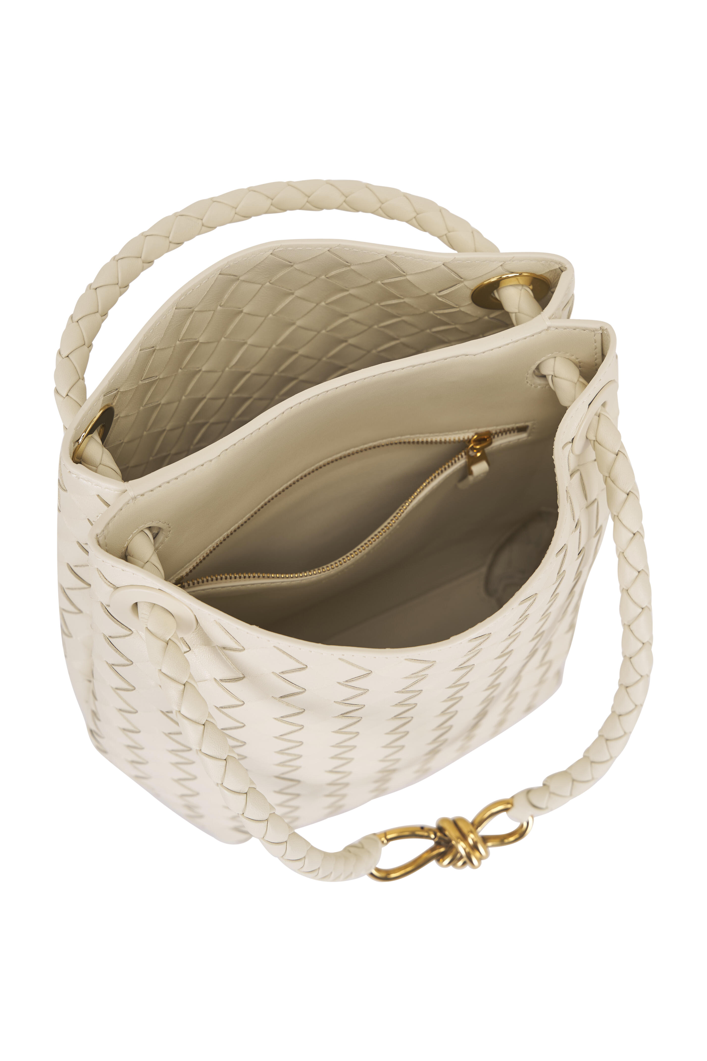 Bottega Veneta - Small Andiamo Sea Salt Woven Leather Bucket Bag