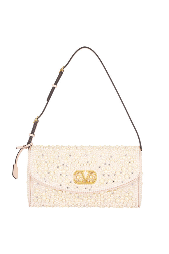 Valentino Garavani Cream Sparkling Pearls Shoulder Bag - view 1