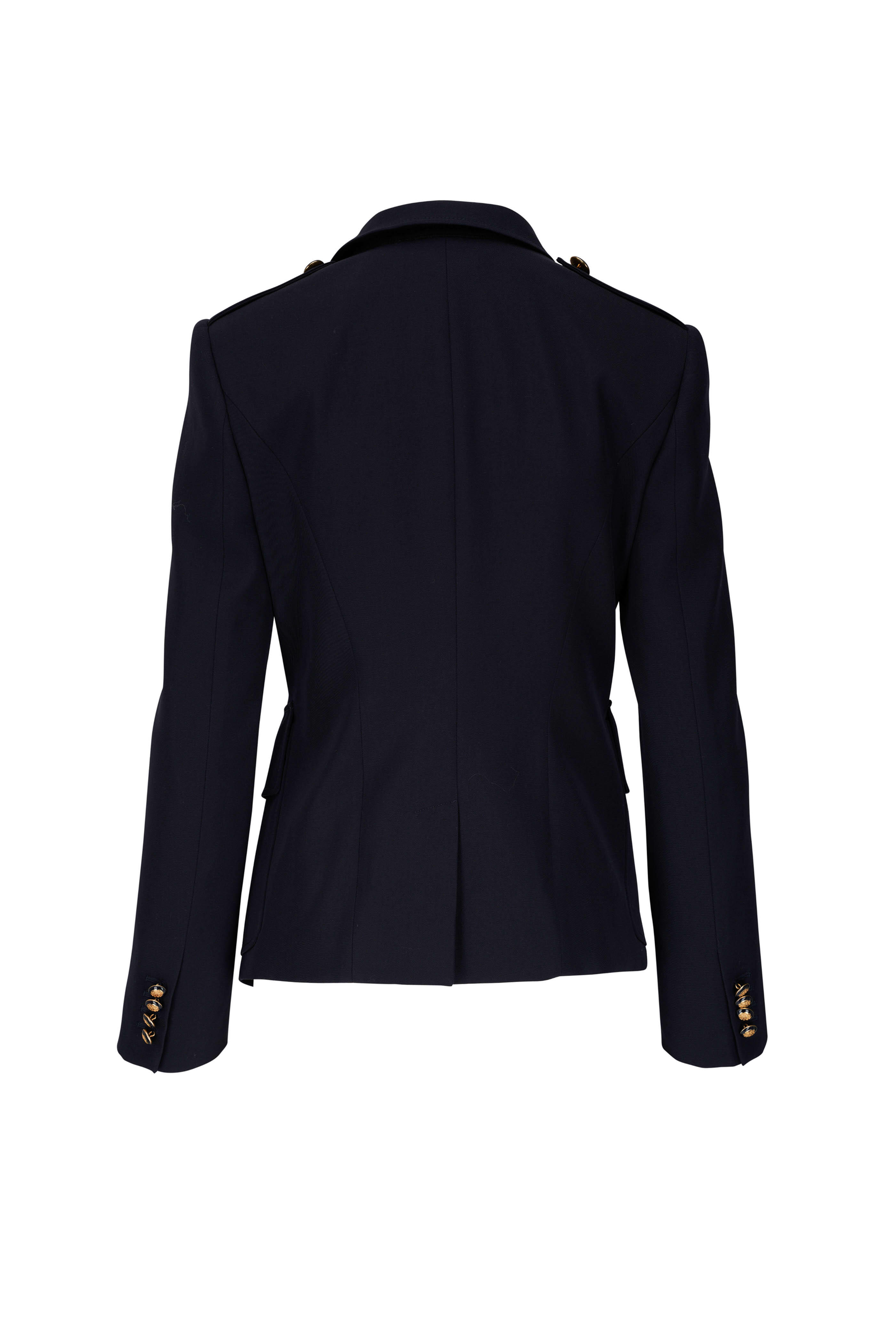 McQueen - Navy Blue Crest Button Wool Blend Twill Blazer