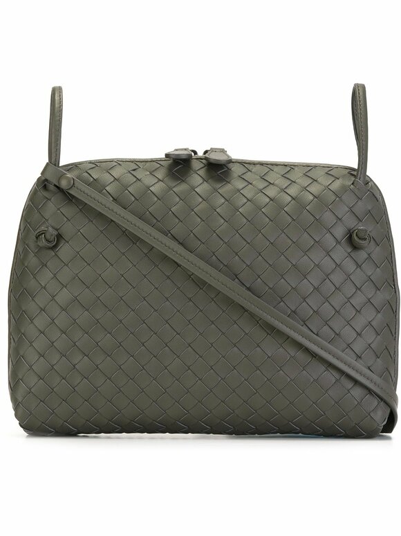 Bottega Veneta - Gray Intrecciato Leather Crossbody Bag