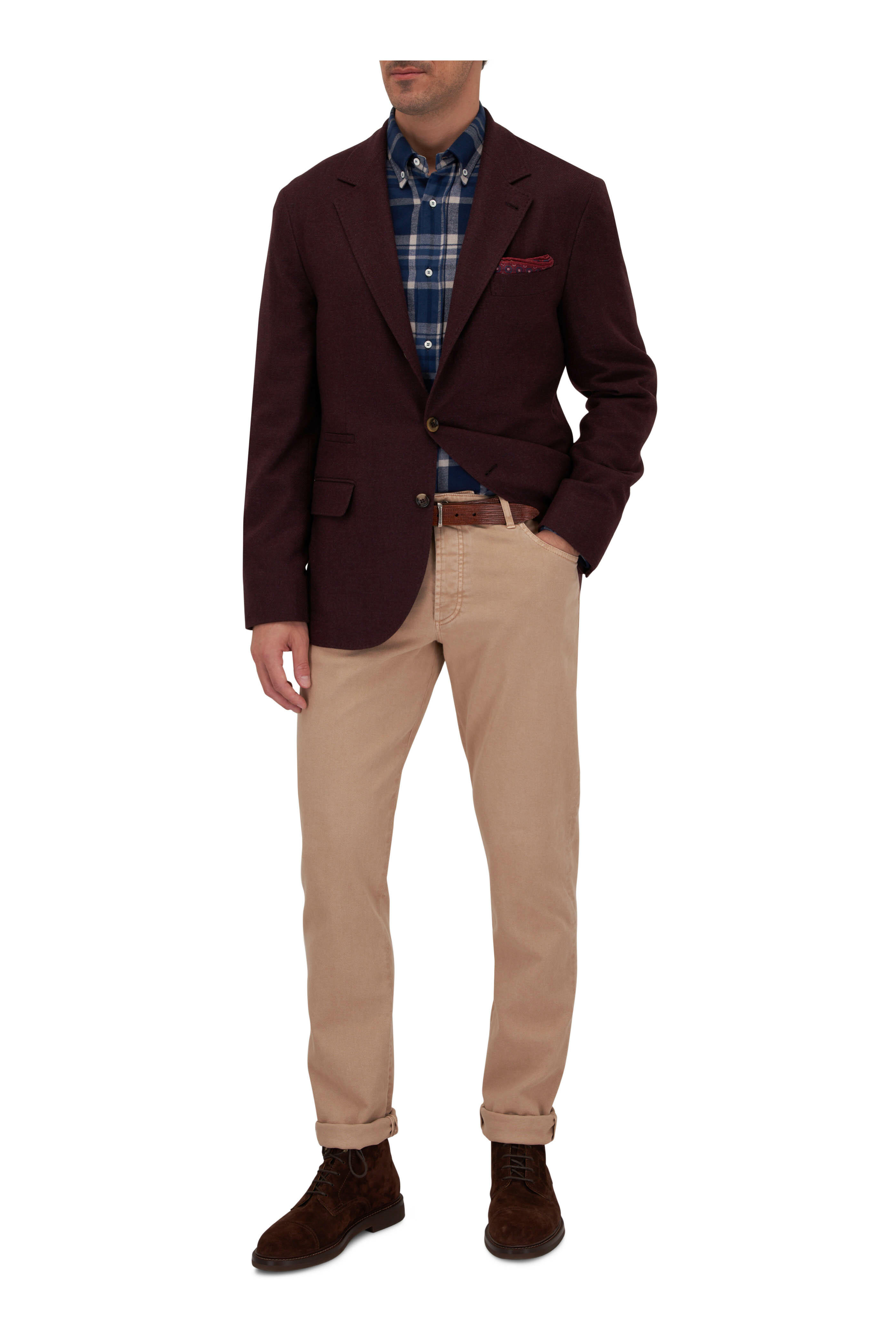 Brunello Cucinelli - Burgundy Diagonal Striped Deconstructed