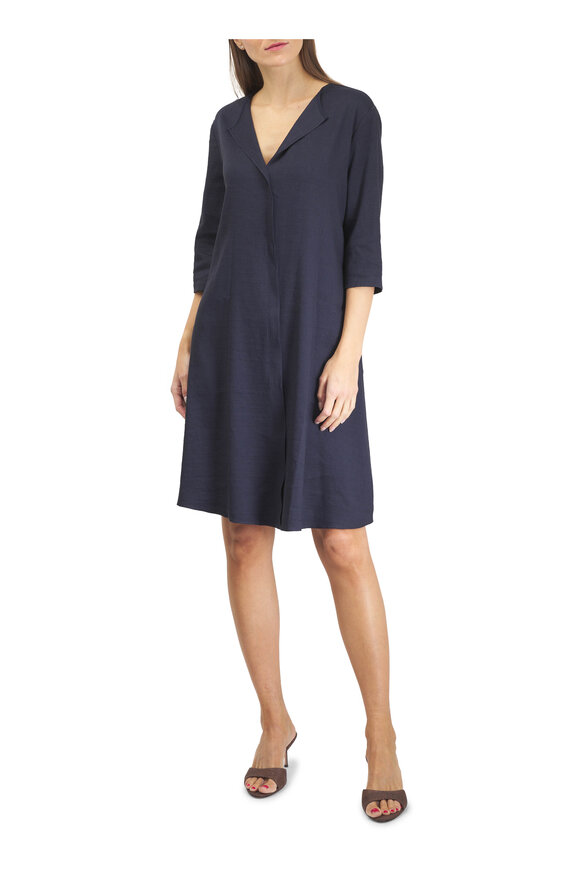 Peter Cohen Ethnic Navy Stretch Linen Viscose Dress - view 2