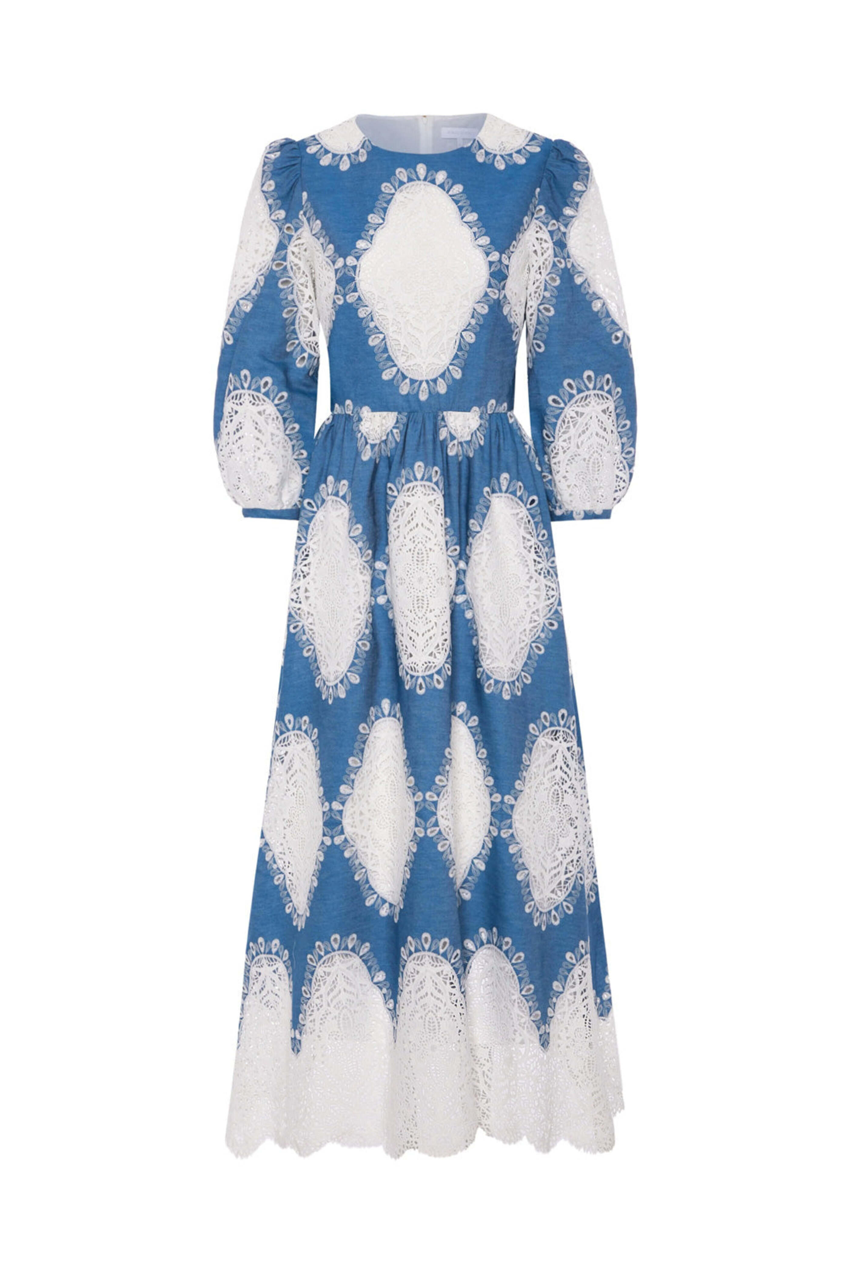 Borgo De Nor - Ivory and Denim Lace Constance Dress