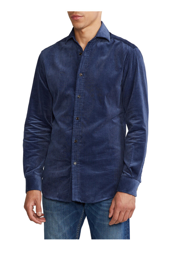 Ralph Lauren Purple Label - Blue Fine-Wale Corduroy Shirt