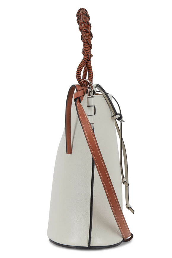 Loewe - White Leather Woven Handle Bucket Bag