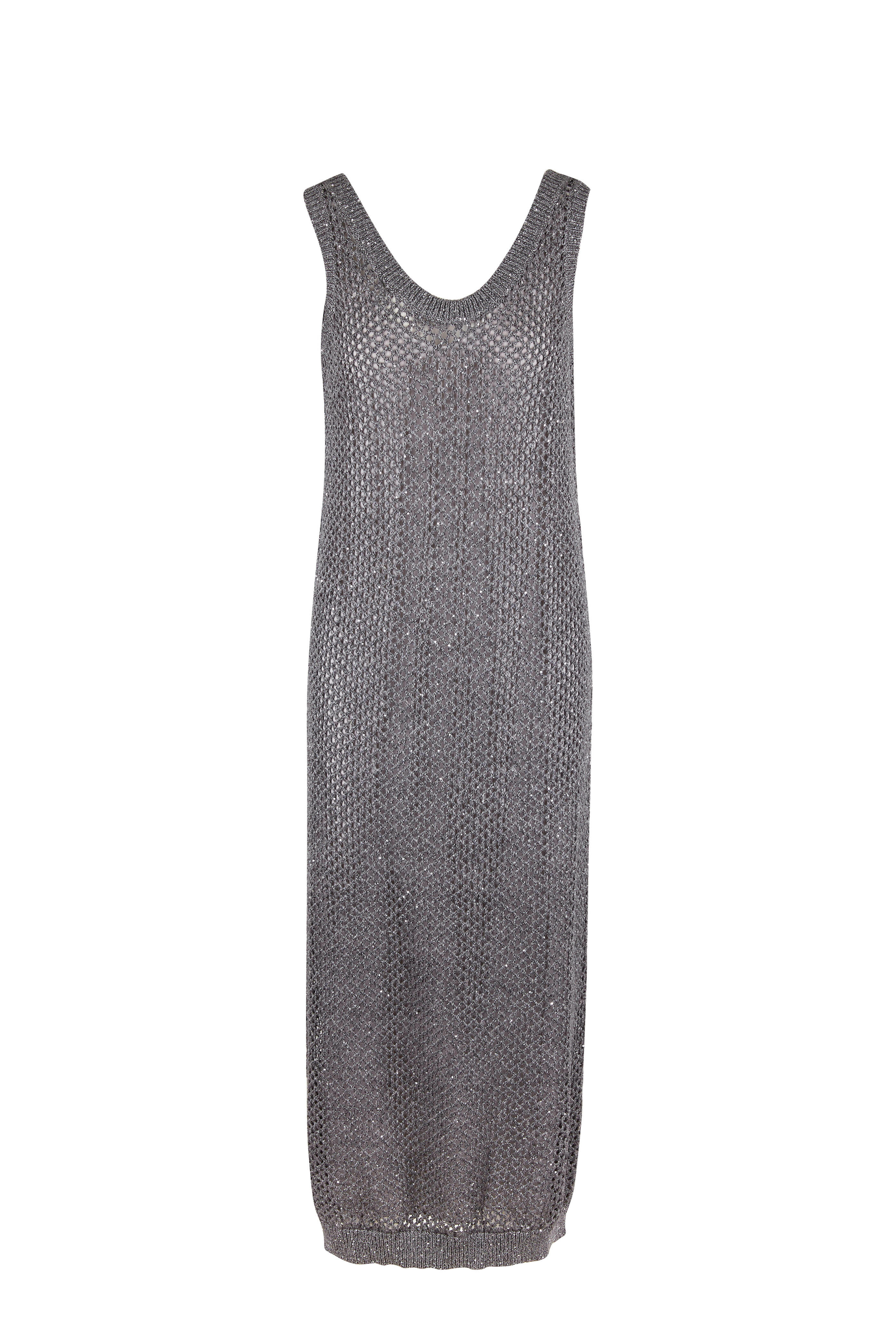 Brunello Cucinelli - Charcoal Gray Mini Paillette Sleeveless Knit Dress