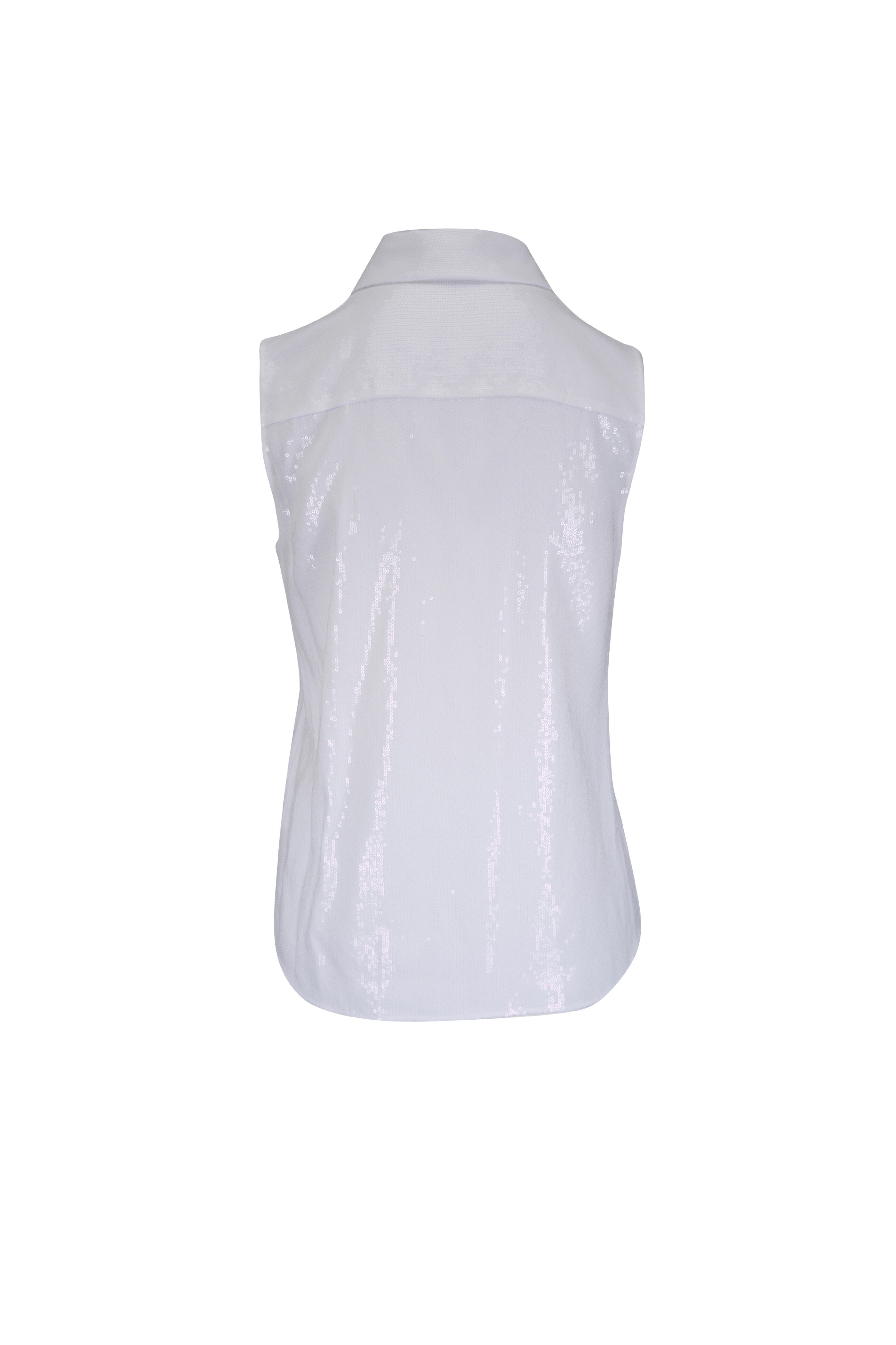 Michael Kors Collection - Hansen Optic White Sequin Crepe Sleeveless Shirt - view 4