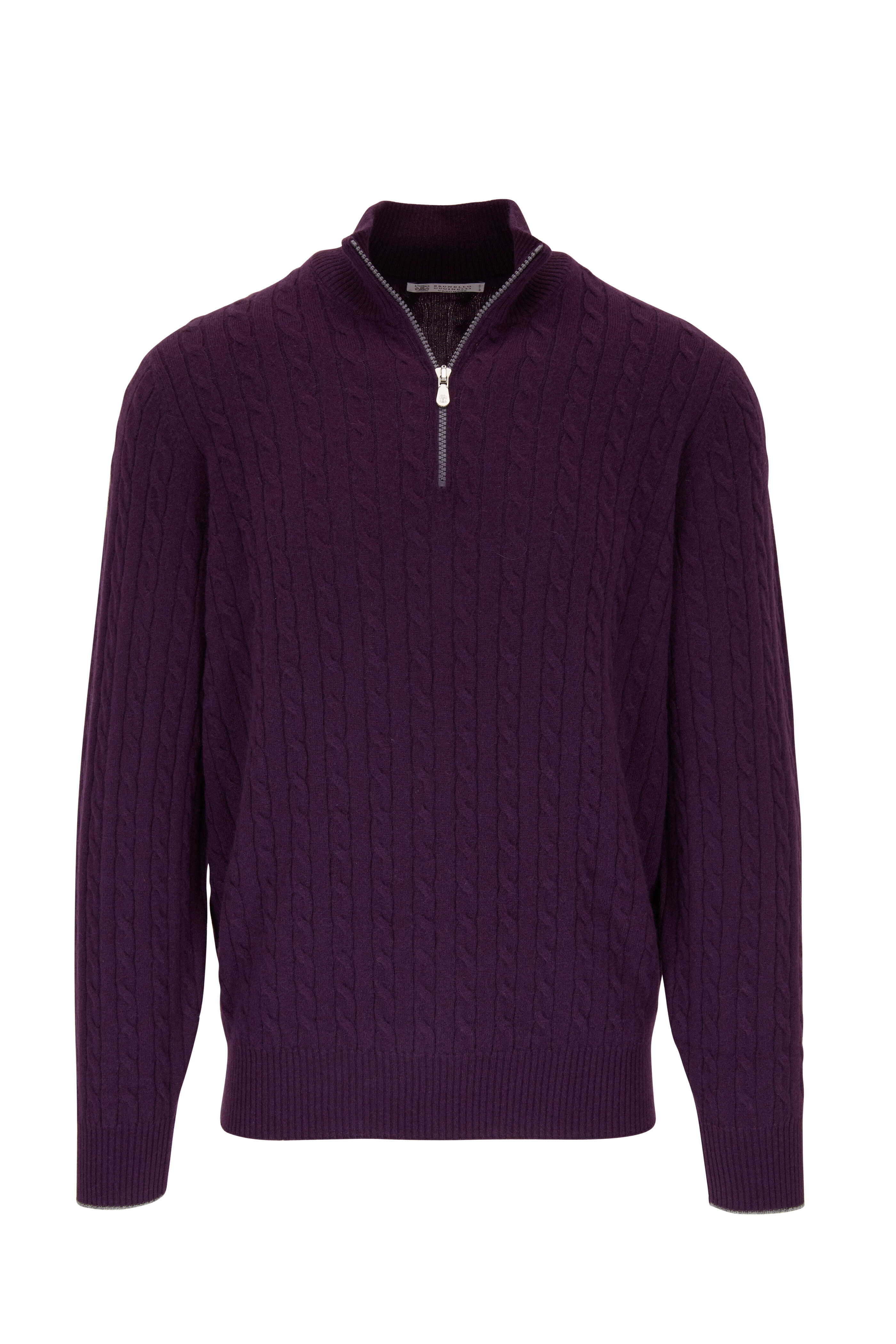 Brunello Cucinelli - Plum Cashmere Cable Knit Quarter-Zip Pullover