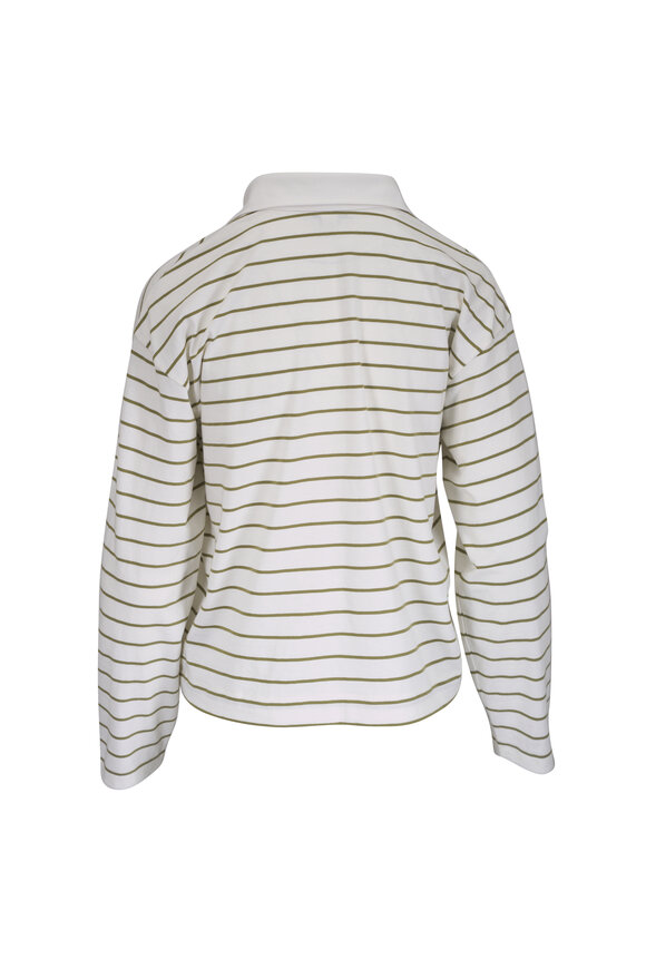 Vince Olive Stone Combo Stripe Cotton Long Sleeve Polo - view 5