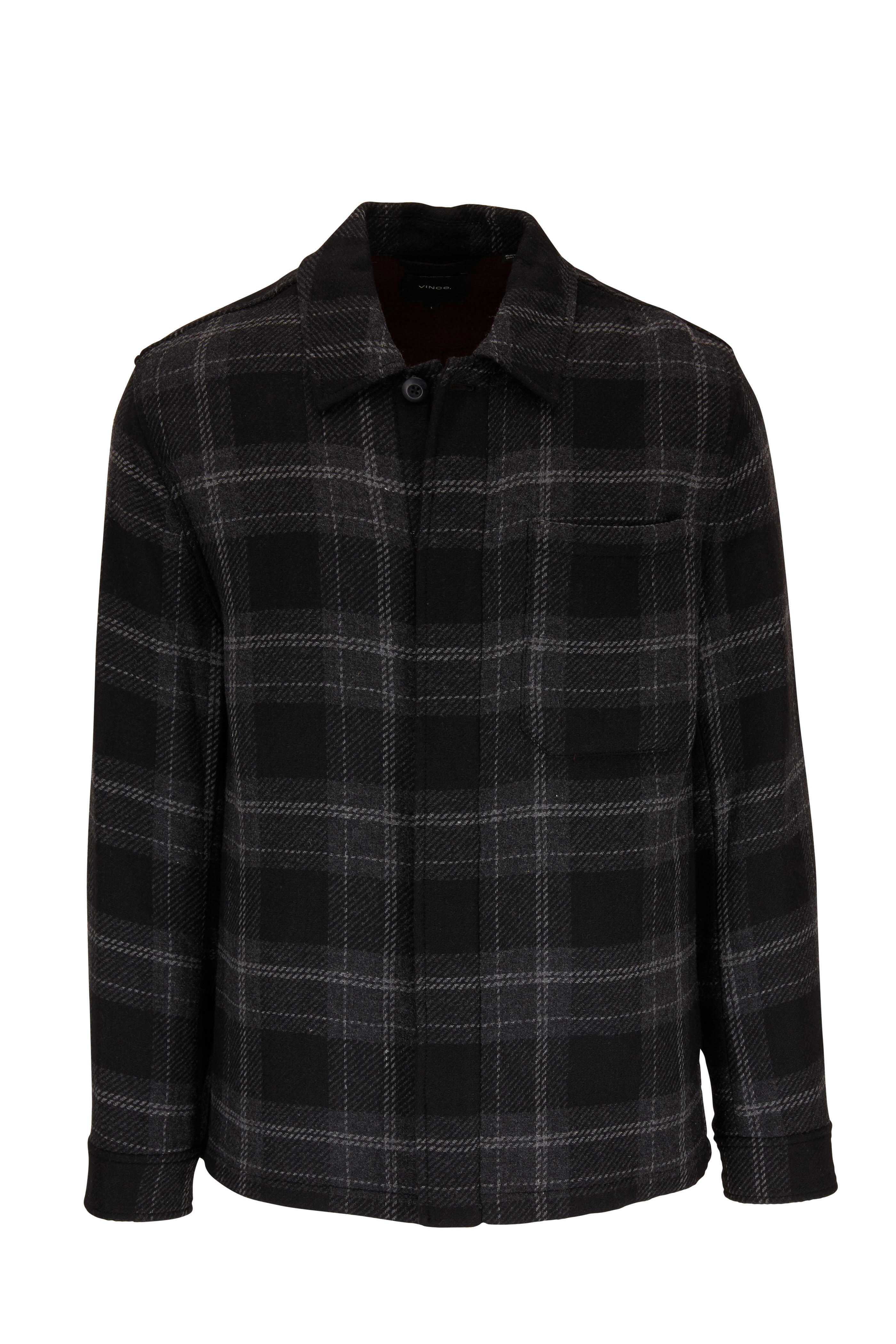 Vince - Black & Deep Orchid Plaid Shirt Jacket