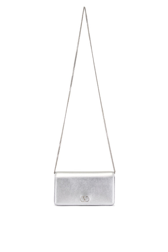 Valentino Garavani Mini VLogo Signature Silver Laminated Leather Bag