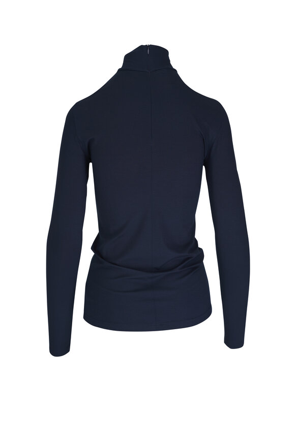 Akris Punto - Navy Blue Jersey Mock Neck Knit Top