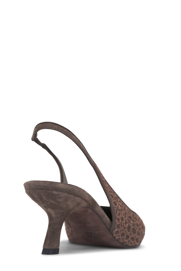 Brunello Cucinelli Brown Embroidered Monili City Slingback, 55mm - view 5