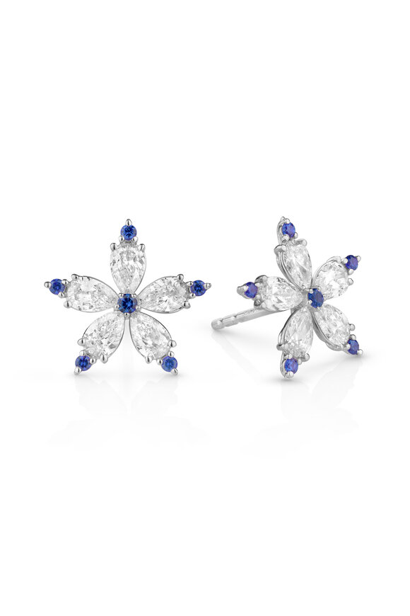Paul Morelli 18k White Gold Diamond & Sapphire Stellanise Stud - view 1
