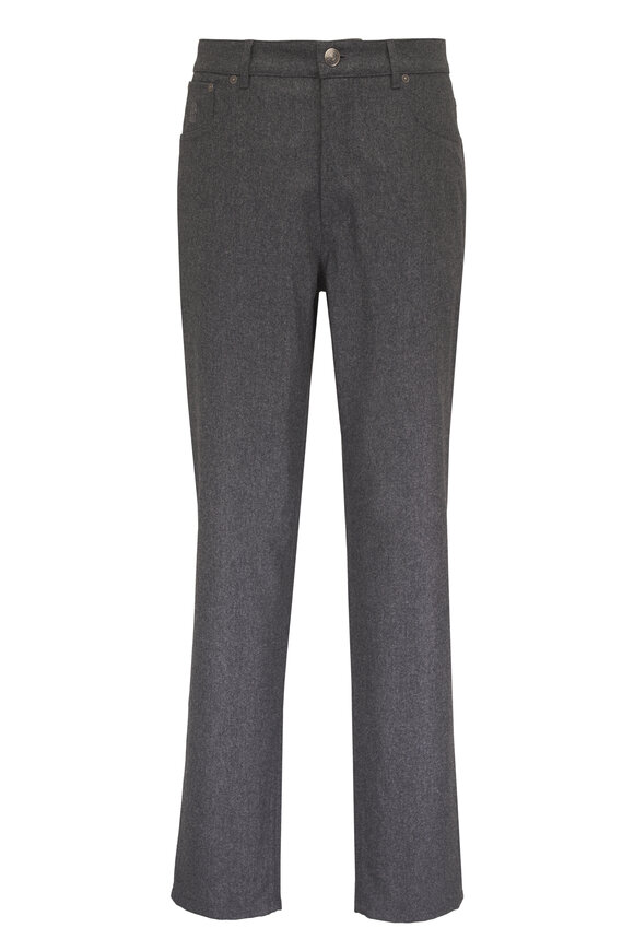 Brunello Cucinelli Charcoal Gray Wool Flannel Five-Pocket Pant - view 1