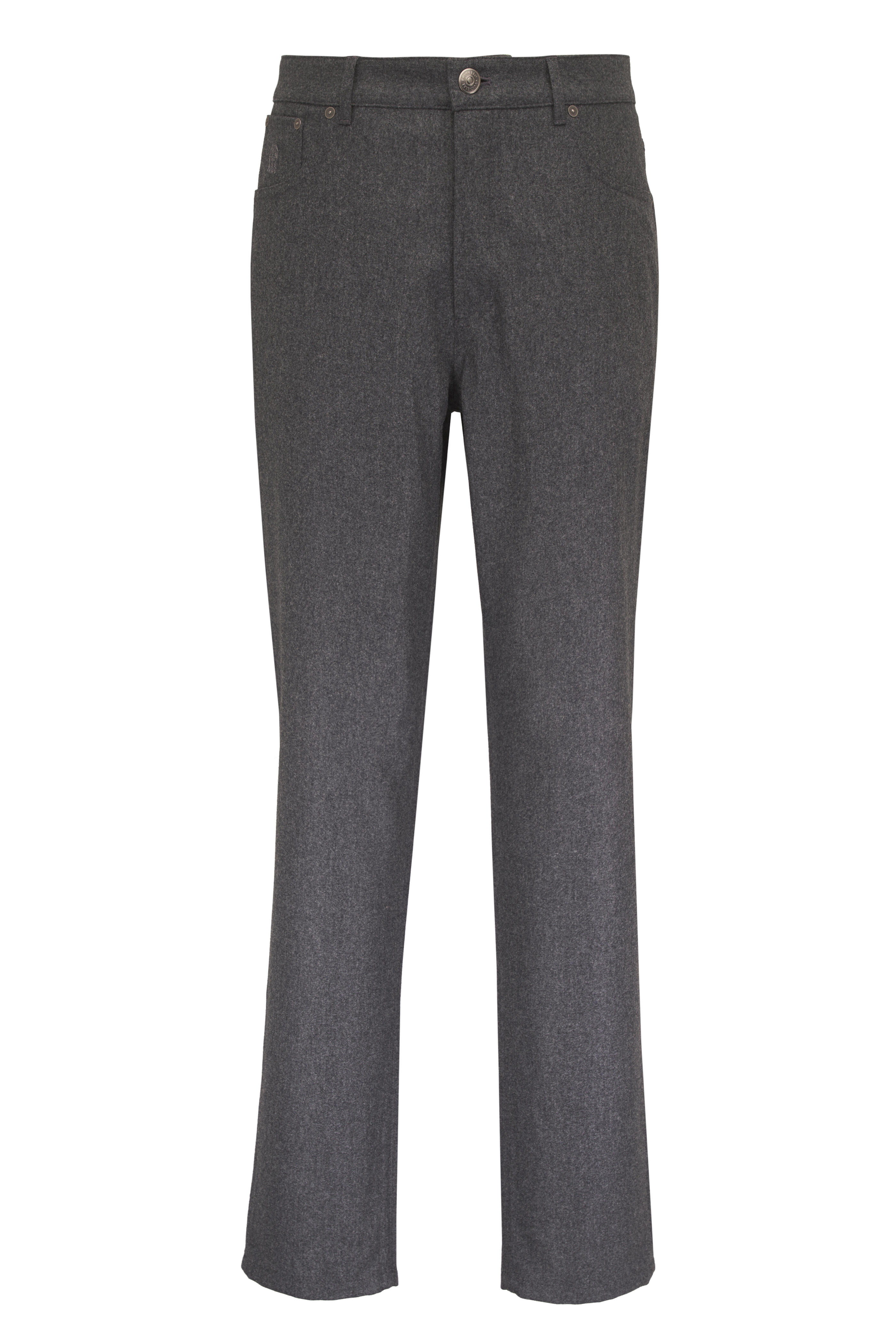 Brunello Cucinelli - Charcoal Gray Wool Flannel Five-Pocket Pant - view 1