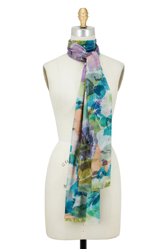 Kinross - Multicolor Wool Floral Printed Scarf