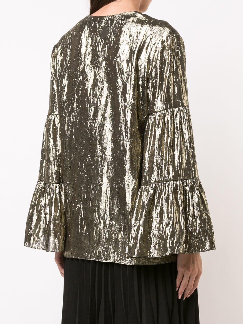 Michael Kors Collection - Gold Lamé Tiered Sleeve Peasant Top