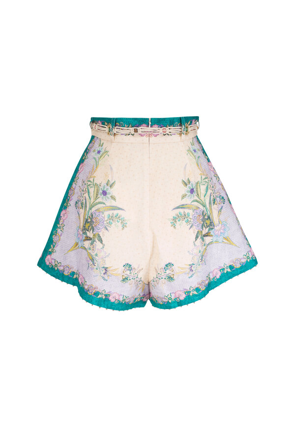 Zimmermann Indra Cream Scarf Floral Print Tuck Shorts - view 5