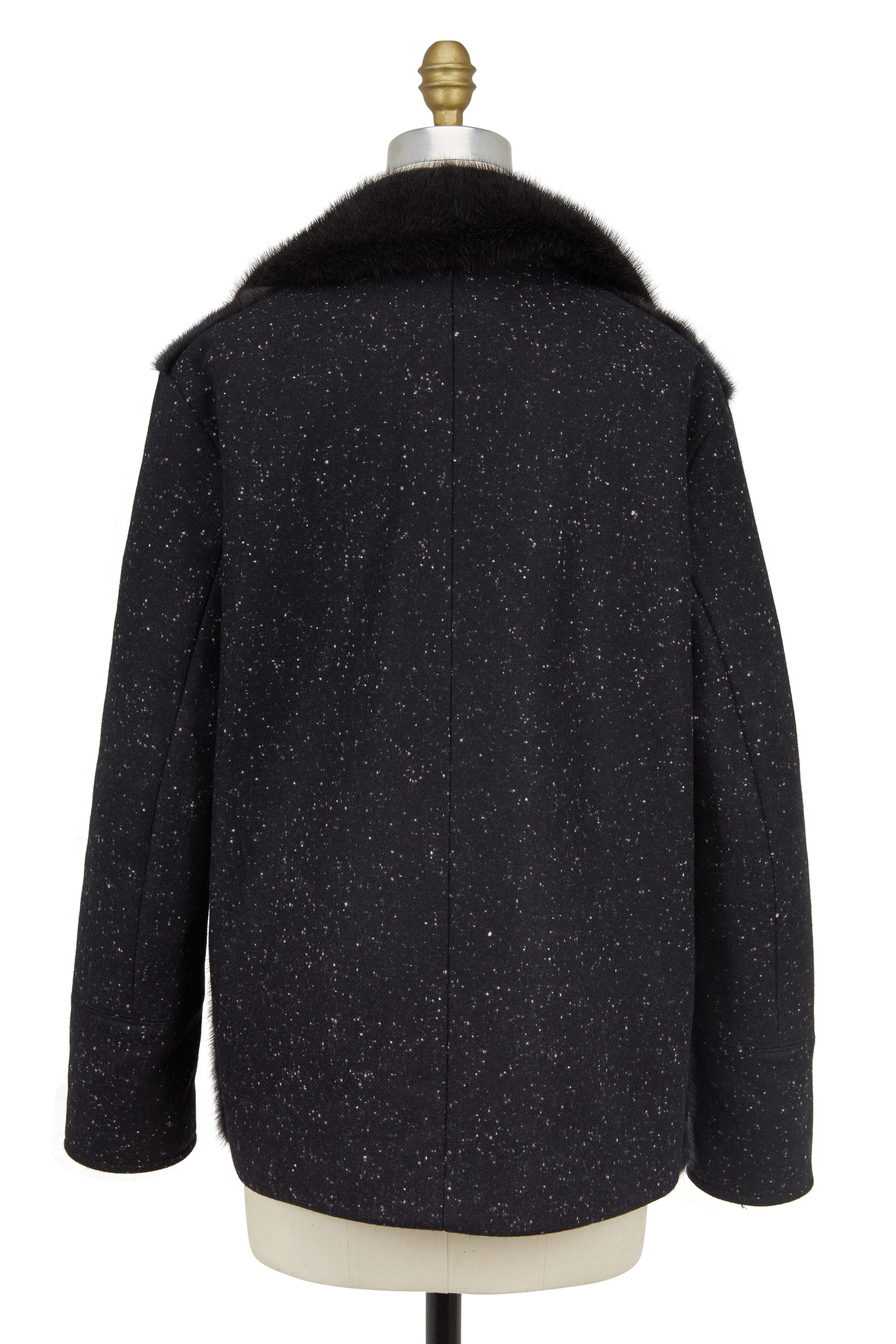 Wes Gordon - Black Speckled Wool & Dyed Mink Coat