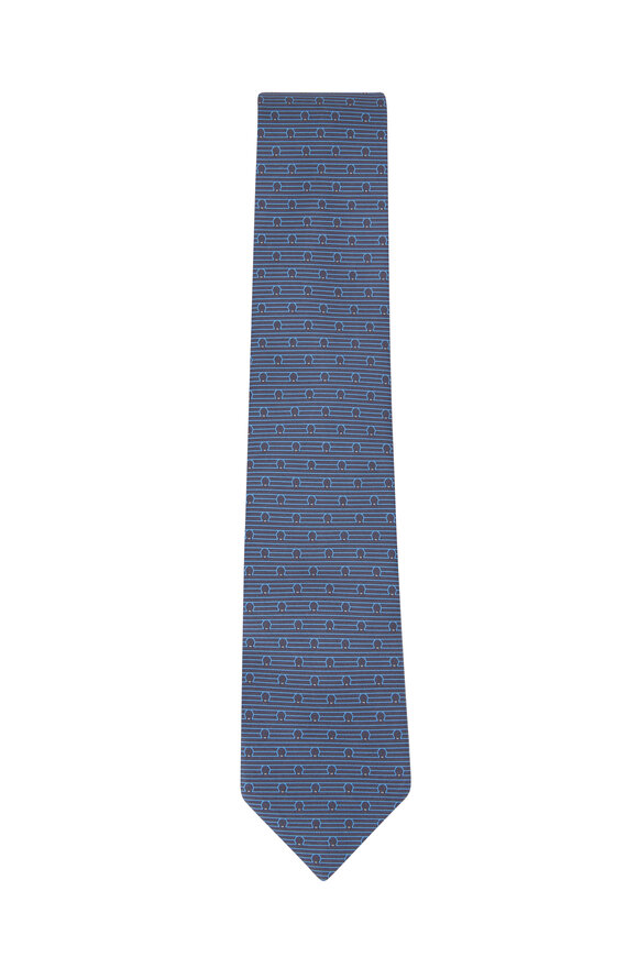 Ferragamo - Slate Hook Pattern Silk Necktie