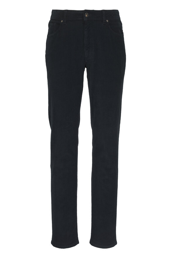 Barmas Navy Blue Stretch Cotton & Cashmere Corduroy Pant - view 1