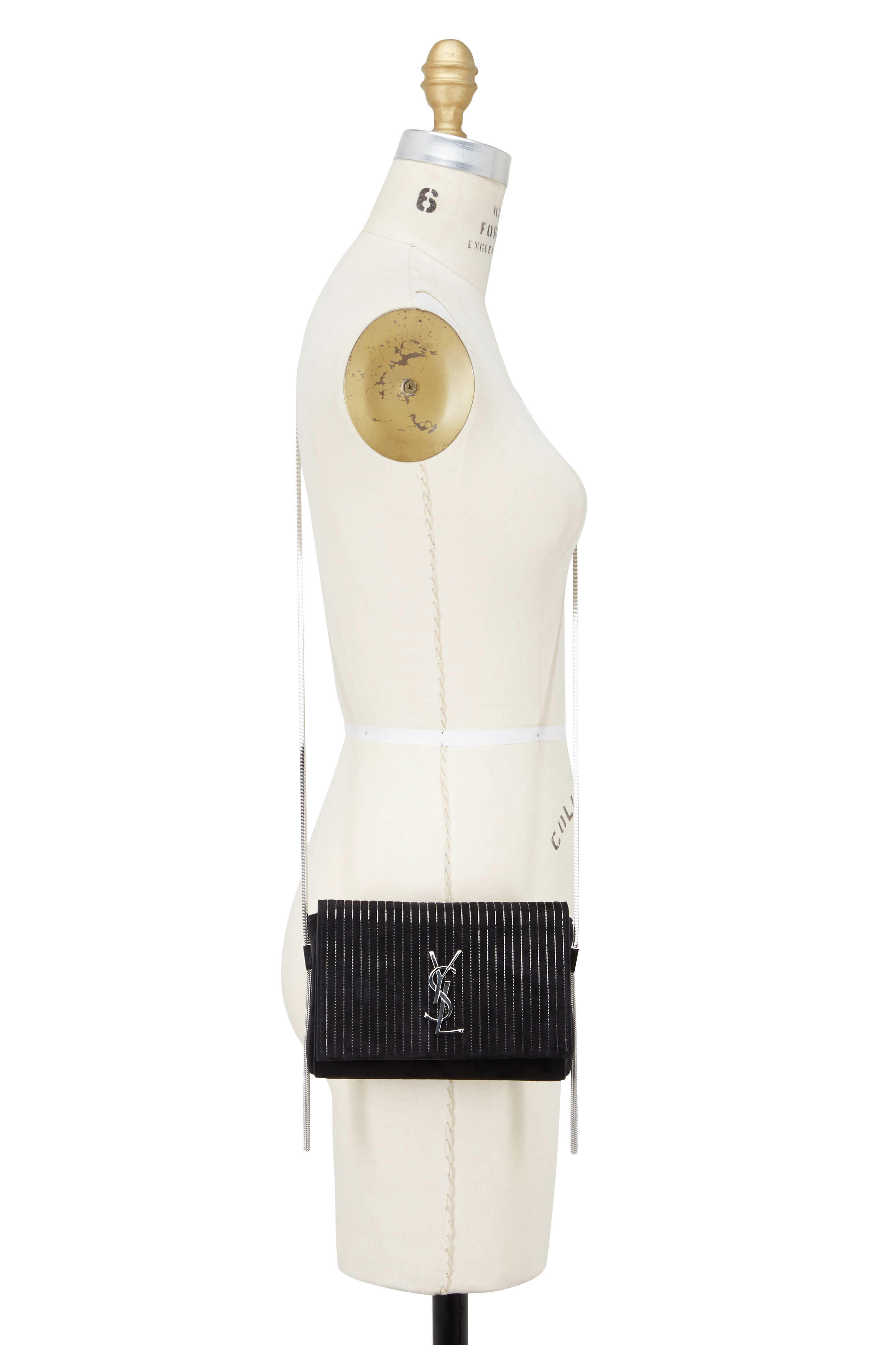 Saint Laurent - Kate Black Suede Silver Vertical Chains Small Bag