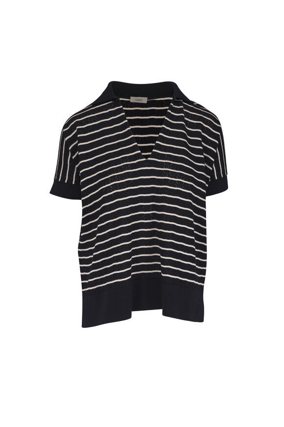 Agnona Black & White Stripe Cotton Polo
