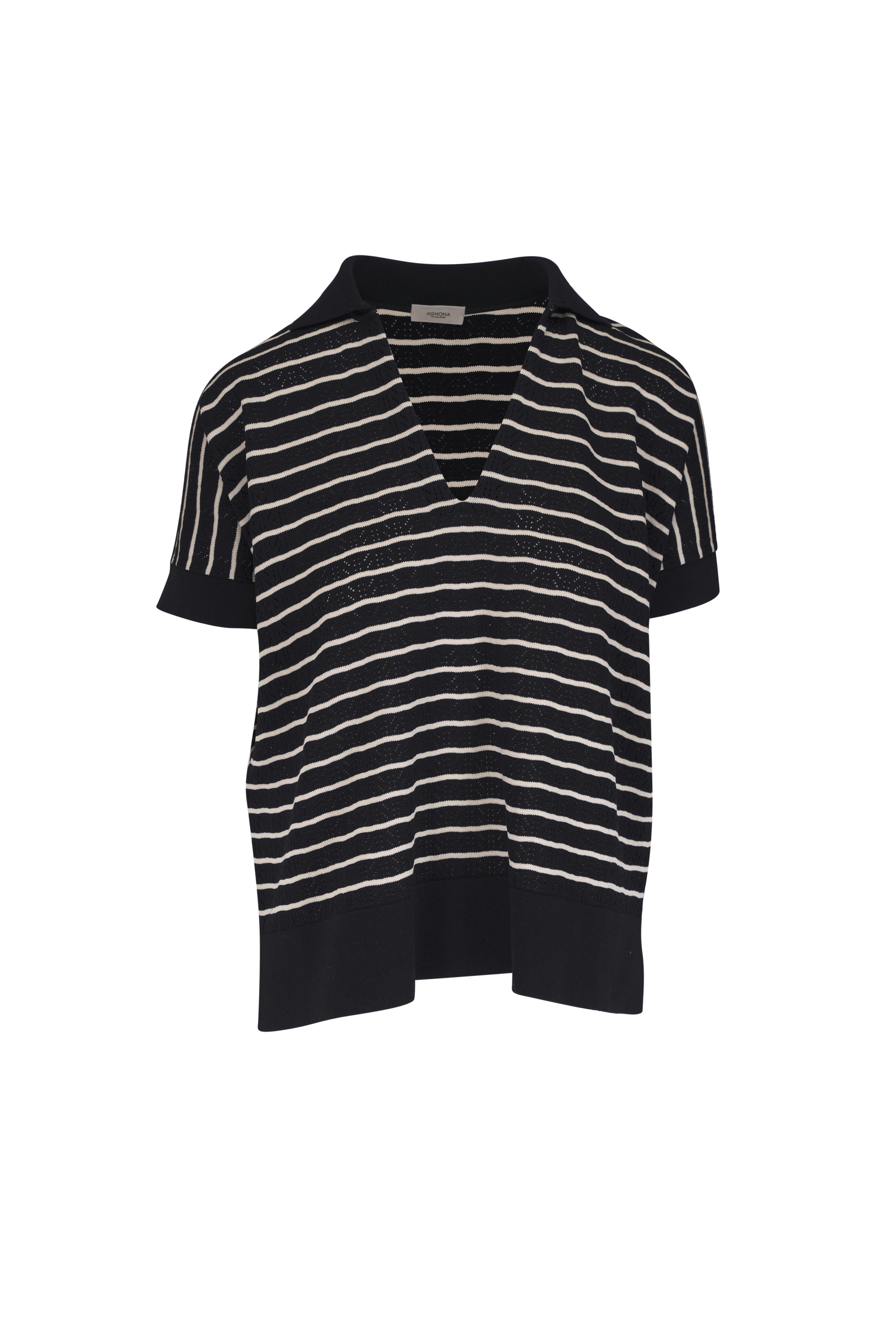 Agnona - Black & White Stripe Cotton Polo