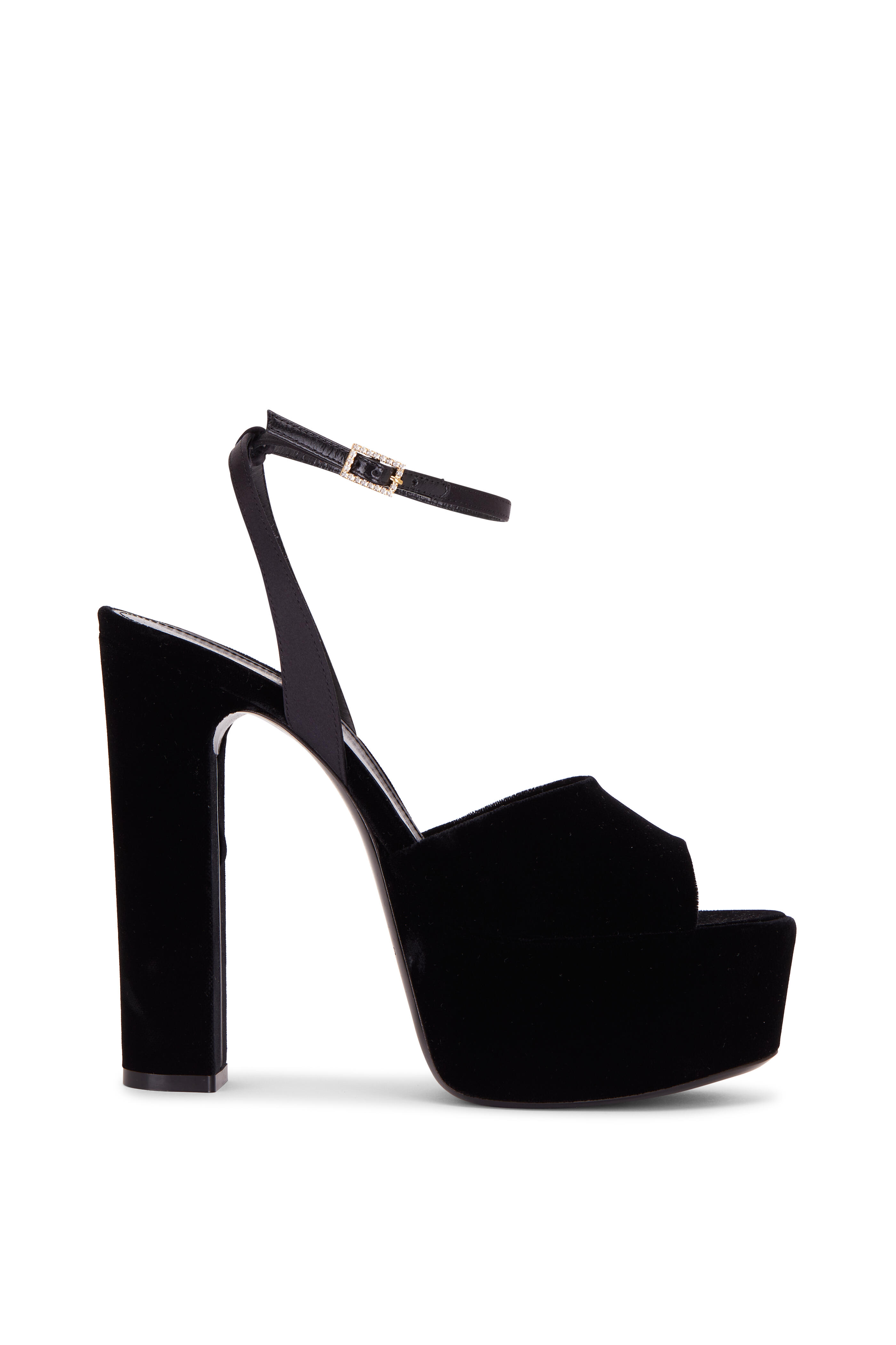 Saint Laurent - Jodie Black Velvet Platform Sandal, 95mm