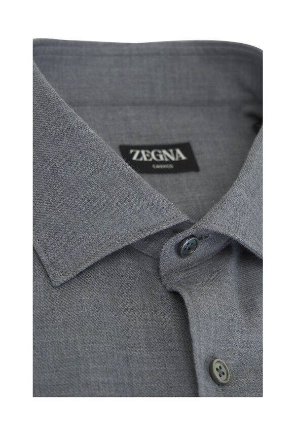 Zegna Gray Cashmere & Cotton Sport Shirt - view 3