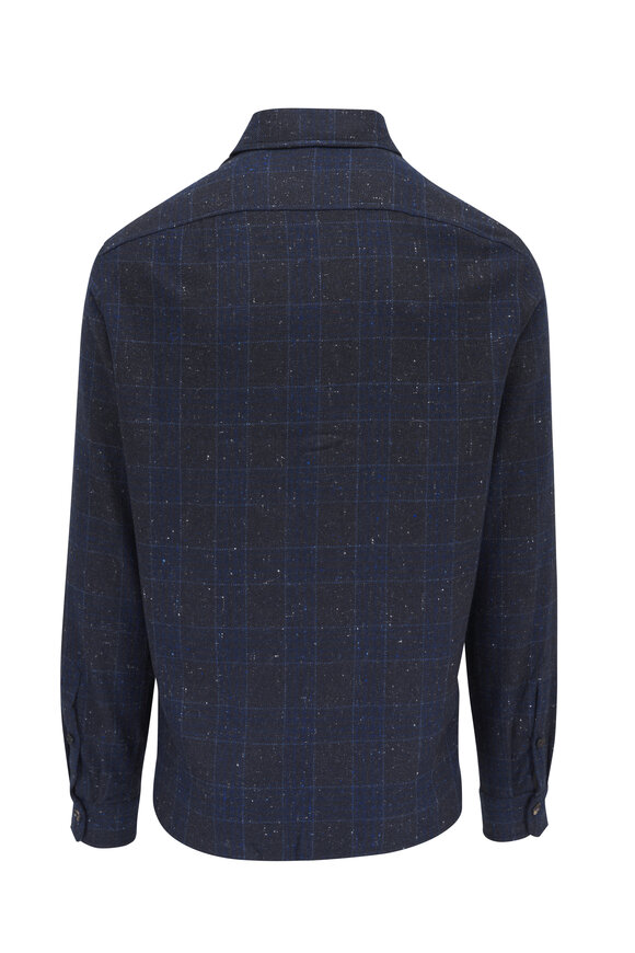 Isaia - Navy Blue Cashmere Donegal Plaid Overshirt