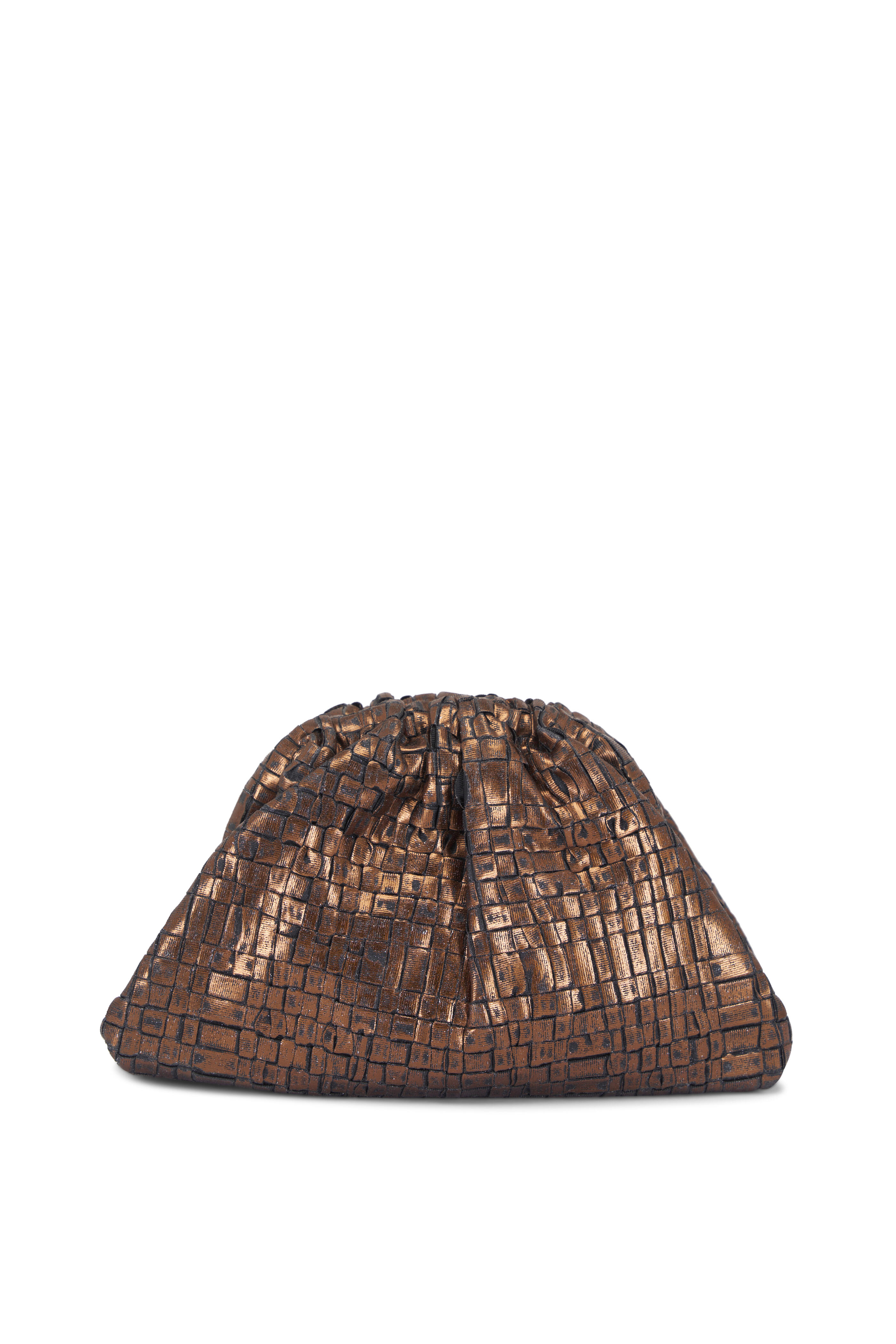 Maria La Rosa - Mini Game Bronze Laminated Woven Ribbon Clutch