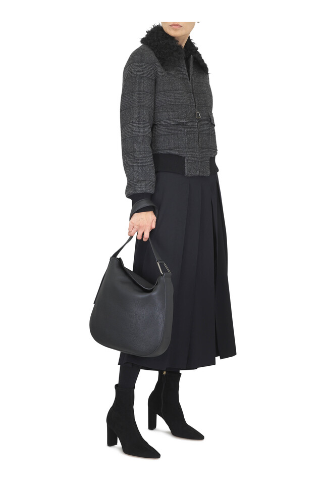 Designer outfit featuring Medium Anna Black Leather Hobo Bag, Marcella Black Suede Boot, 75mm and 2 other pieces