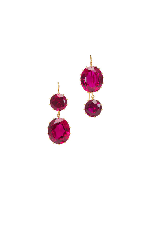 Renee Lewis 18k Yellow Gold Synthetic Ruby Earrings
