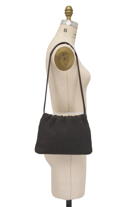 Brunello Cucinelli Black Monili Net Embroidered Soft Leather Pouch - view 8