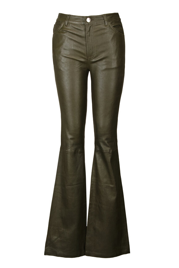 SPRWMN Olive Five Pocket Micro Flare Leather Pant - view 1
